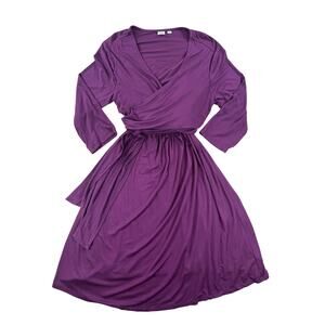 GAP Maternity Three-Quarter Sleeve Wrap Dress Plum Purple Large